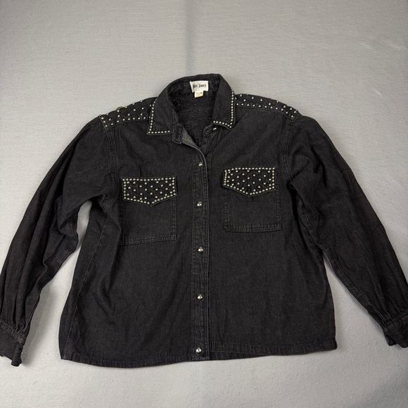 Just Janet Tops - Vintage 90s Just Janet Studded Black Denim Western Shirt Shacket Small